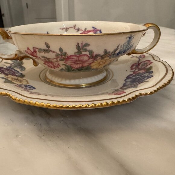 Antique Castleton China Soup Bowl Cup & Saucer Phoenix USA Gold Scalloped Edge - Picture 16 of 16